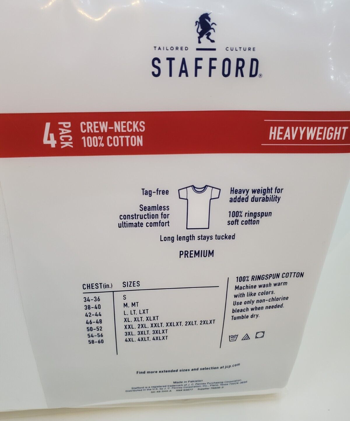 Stafford T Shirts Heavyweight 100% Cotton Crew Necks 2XL BIG & TALL (4-Pack)