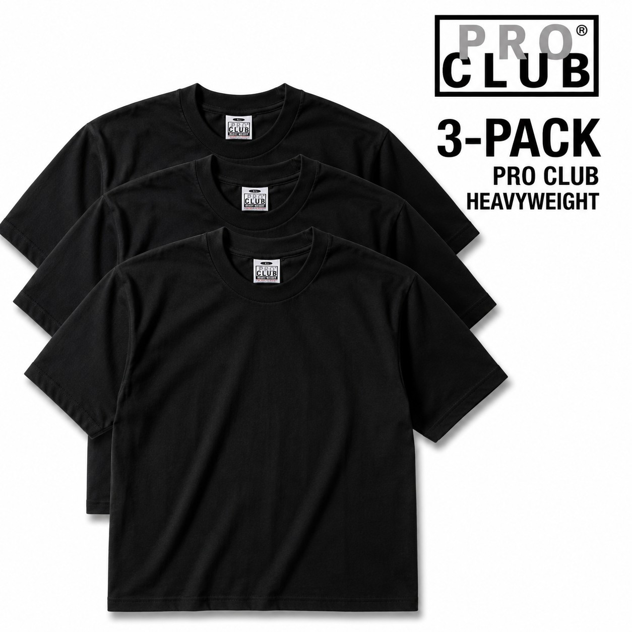3 PRO CLUB T SHIRT HEAVYWEIGHT SHORT SLEEVE PLAIN 100% COTTON Black Or White