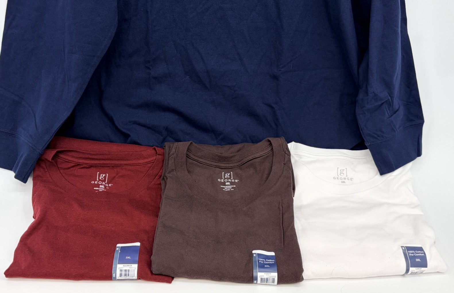 George Mens Long Sleeve Easy Care Crew Neck Causual T-shirts Cotton Lot of 4 3XL