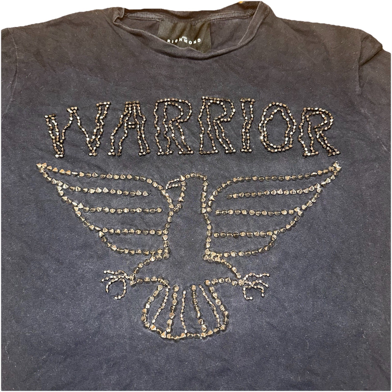 Vintage 90’s John Richmond Studded Beaded Warrior Black T-shirt Men’s Large