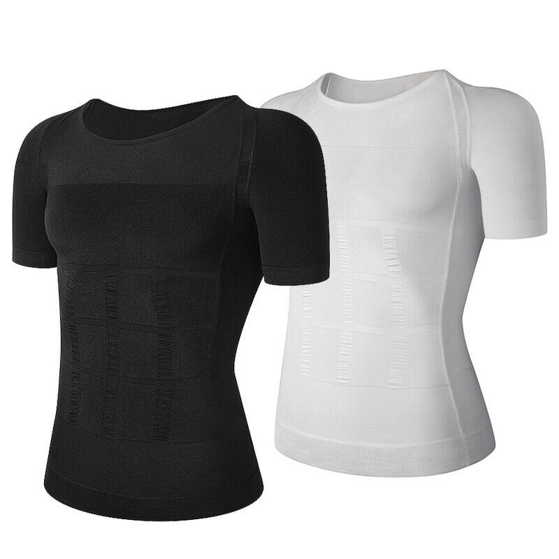Men Crewneck Pullover T-Shirt Compression Shaper Tummy Control Slimming Tank Top