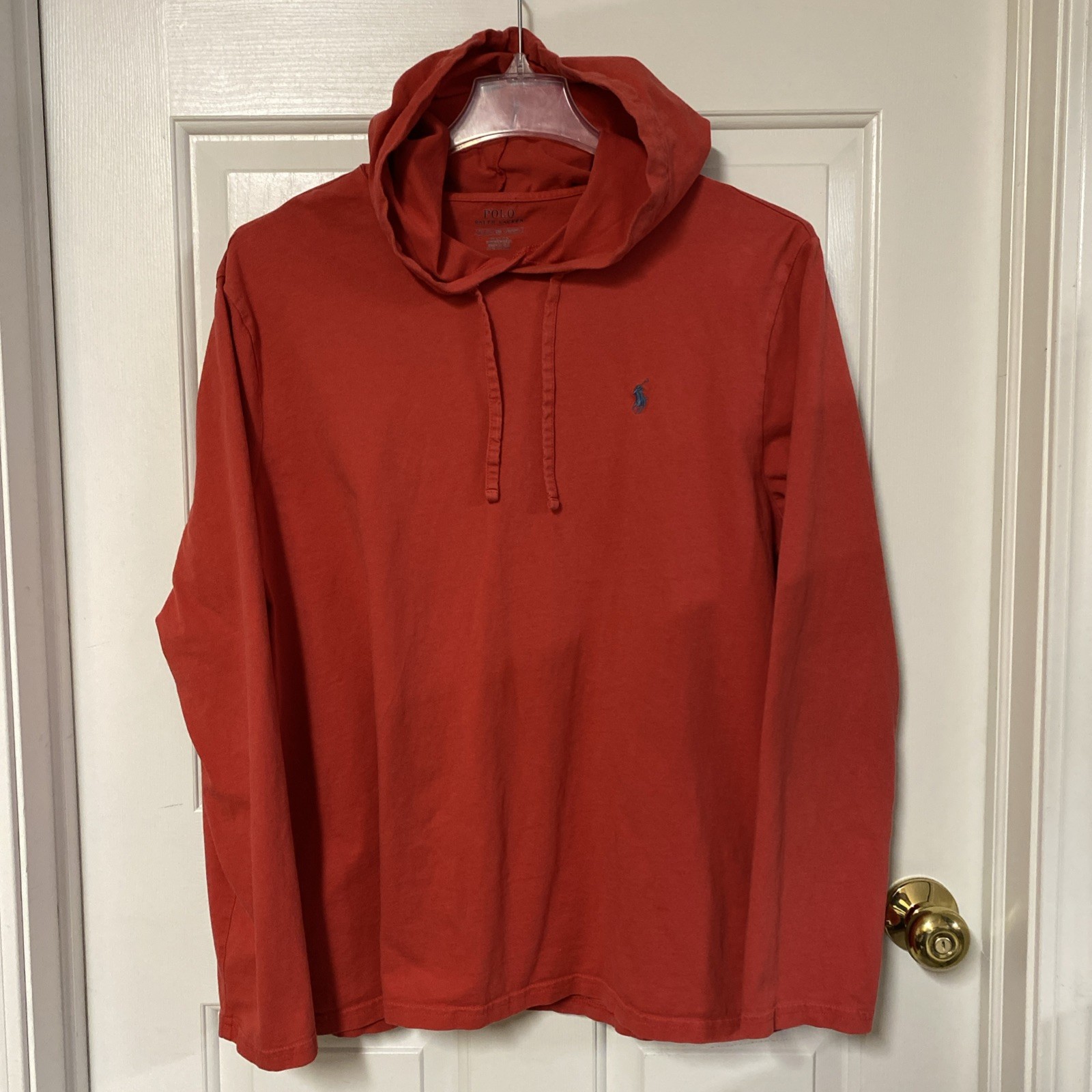 Polo Ralph Lauren Shirt Mens XL Burnt Orange Cotton Long Sleeves Hooded Pullover