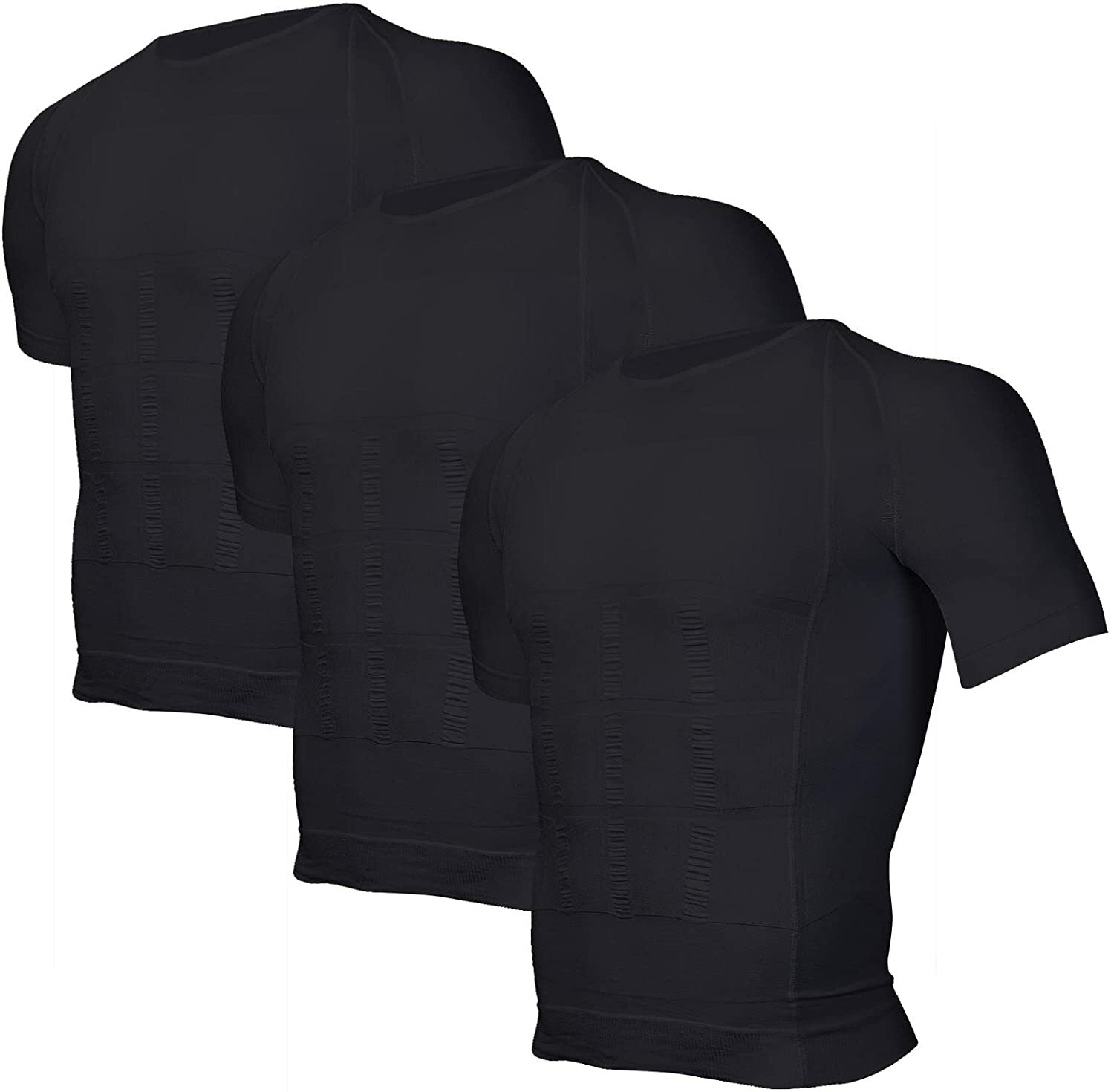 3 Pack Men Body Shaper Slimming Shirts Vest Compression Short Sleeve Shapewear