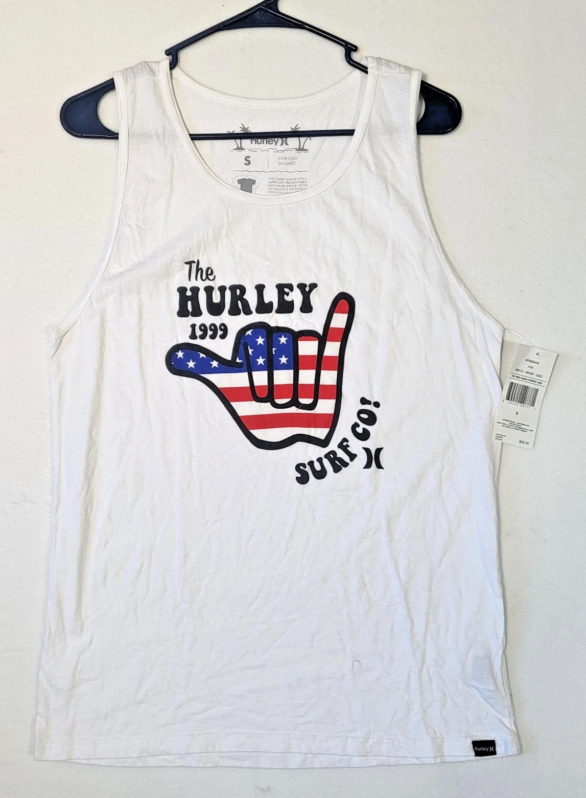 Hurley Men’s 100% Cotton Preshrunk, Red White Blue, Tank Top, Sizes ; S , M , L