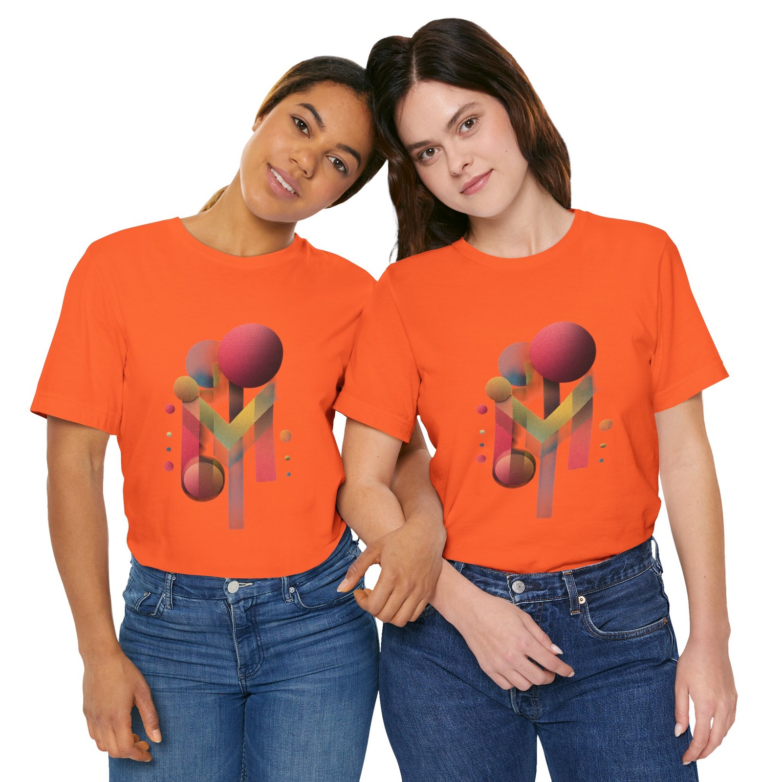 M Letter Tee Abstract Spheres, Orange Graphic T-Shirt