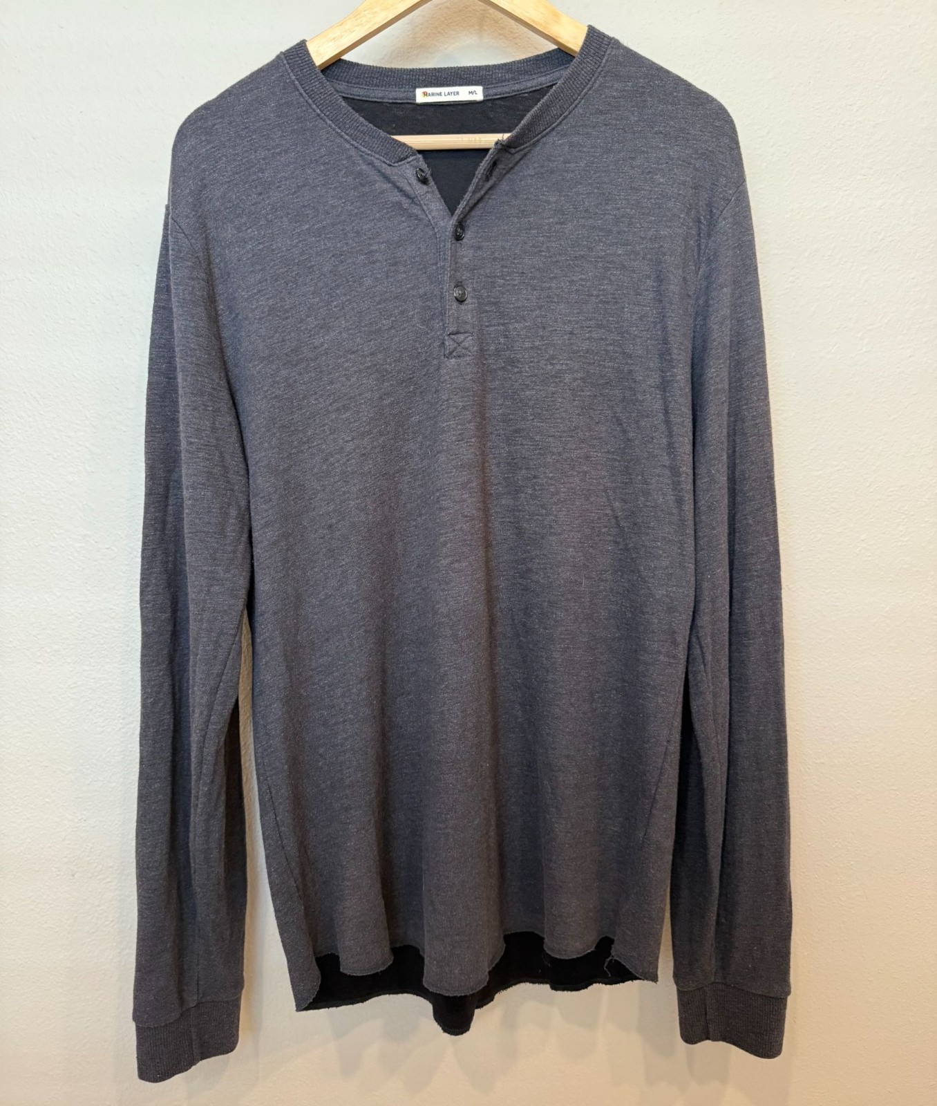 Marine Layer Mens Pullover Long Sleeve Henley Shirt M/L Gray Casual Soft Outdoor