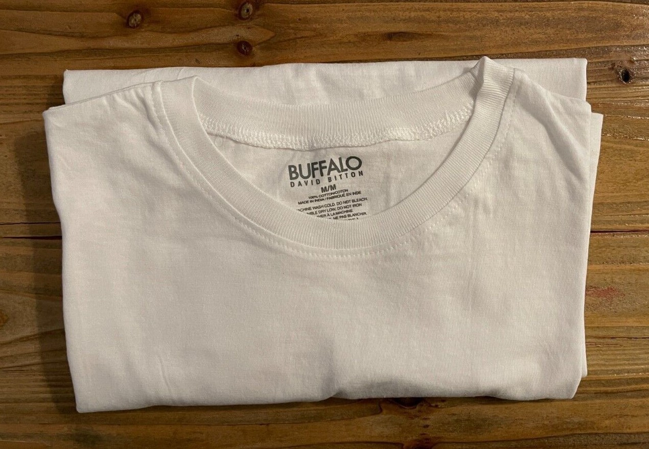 Buffalo David Bitton Men White Crew Neck T-Shirt 100% Cotton ( 1-Item)