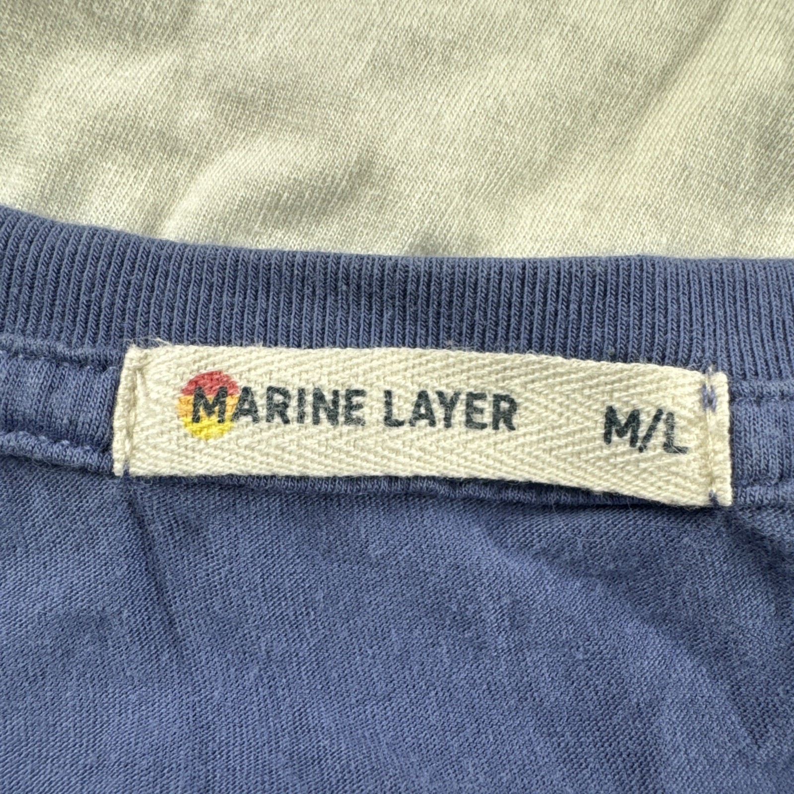 Marine Layer Air Crew T-Shirt Mens M/L Striped Chambray Short Sleeve Blue Yellow