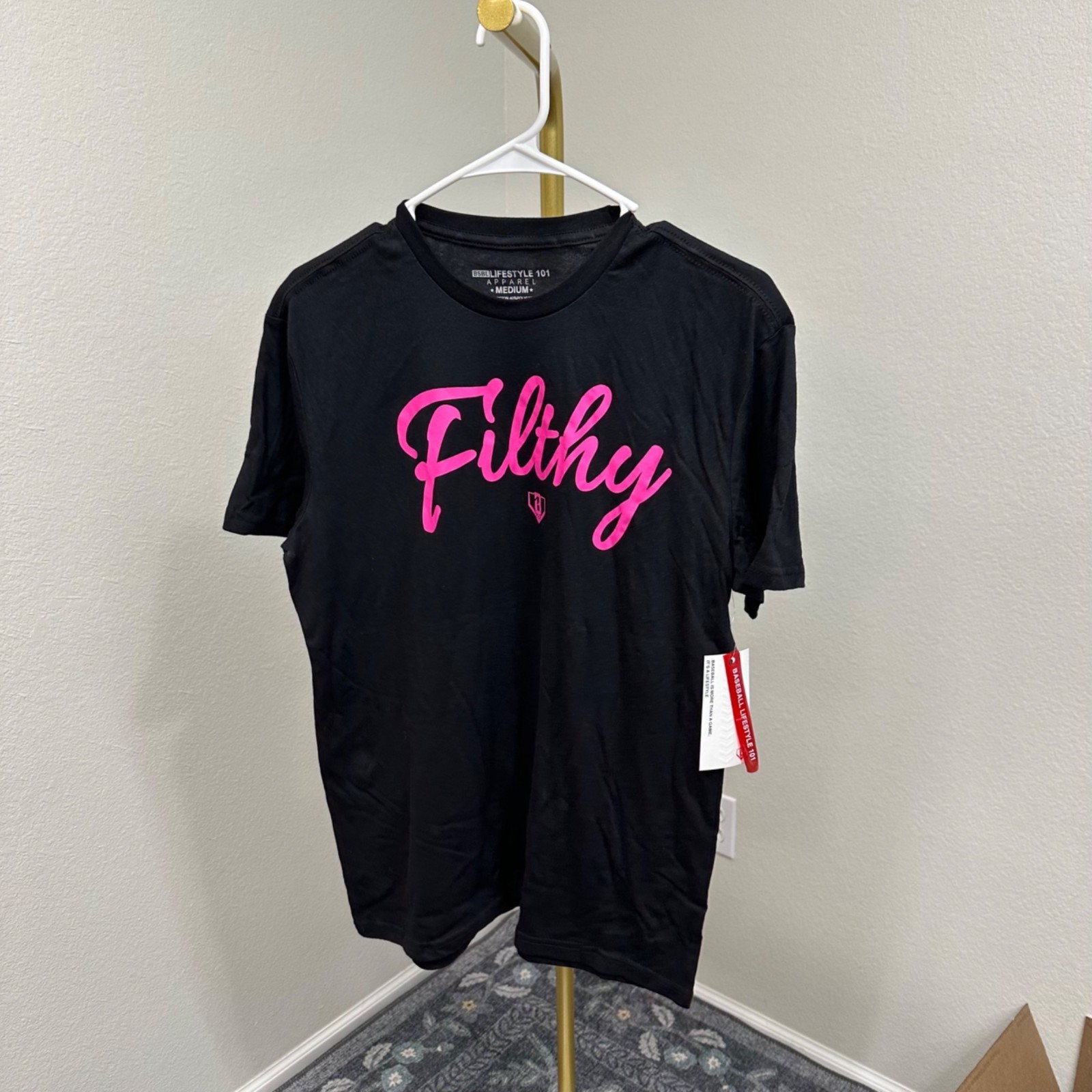 Baseball Lifestyle 101 Filthy Black Short Sleeve Graphic T Shirt Mens Medium NEW