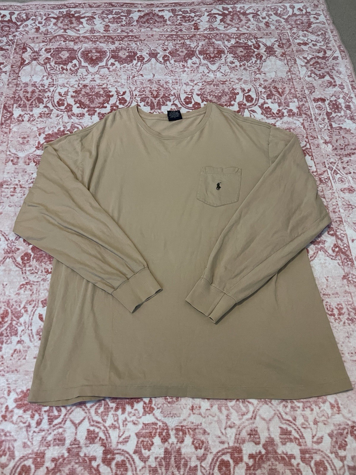 Polo Ralph Lauren Men’s Beige Long Sleeve Crew Neck Pocket Tee L Cotton