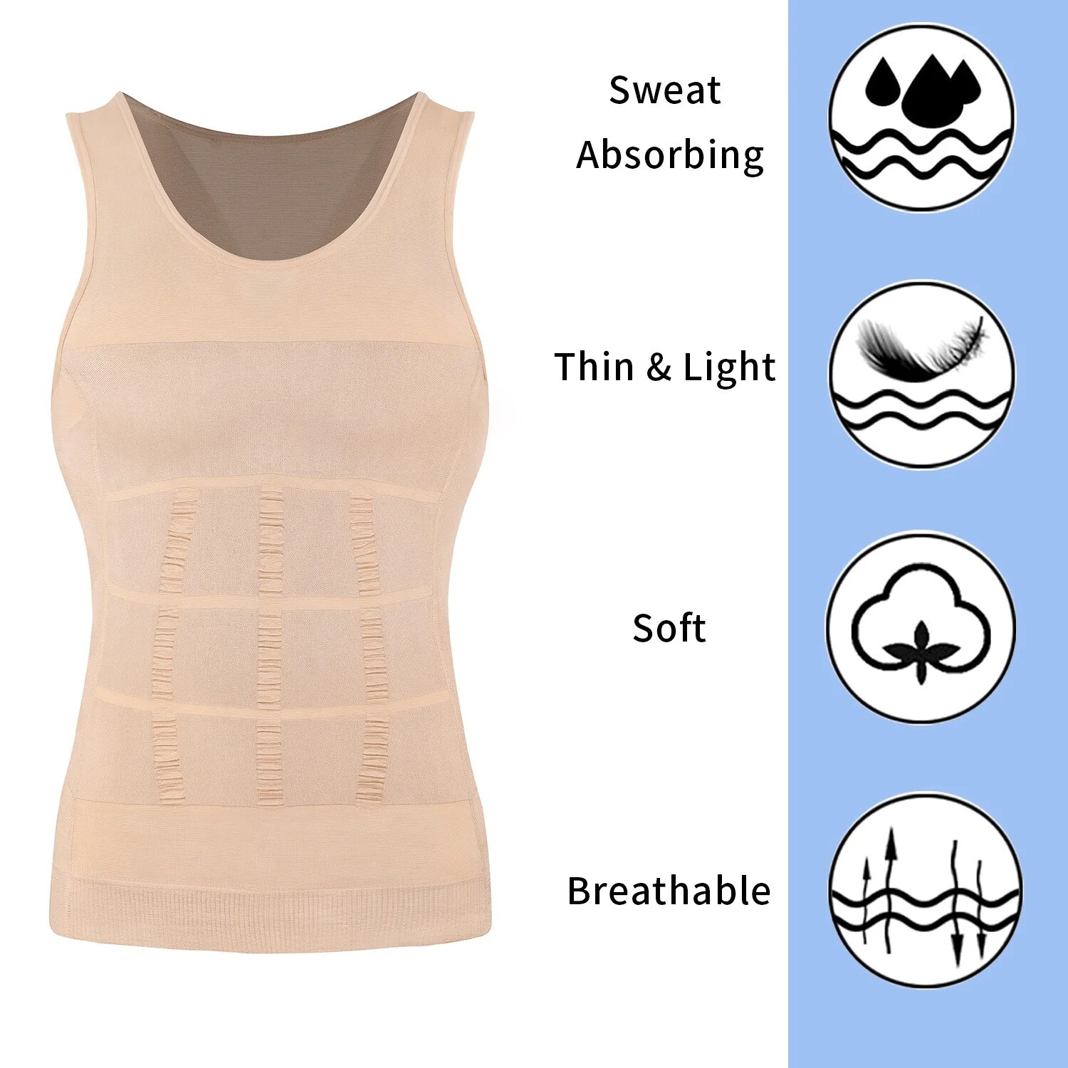 3 Pack Men Compression Shirts Slimming Body Shaper Vest Tummy Control Shapewear