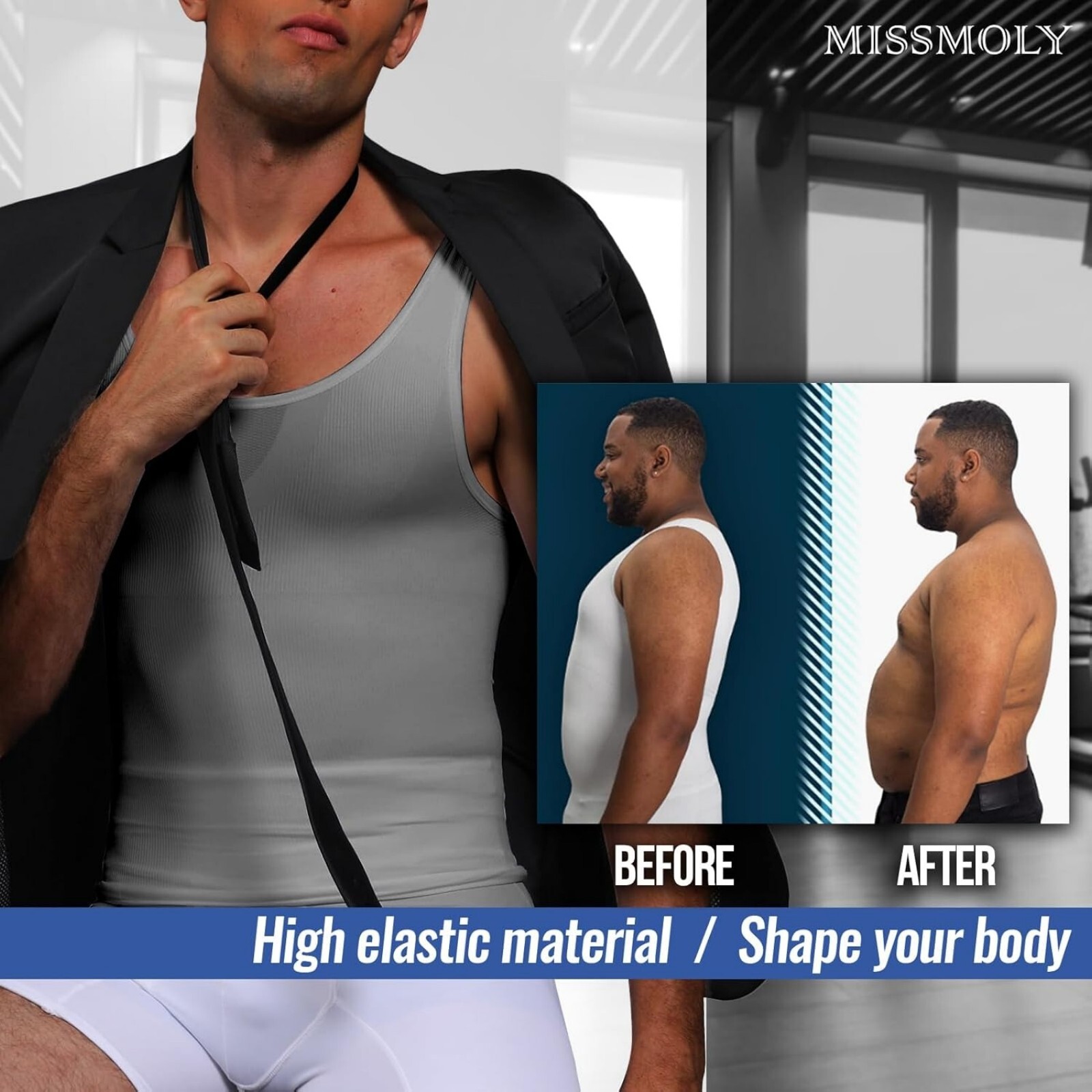 Male Gynecomastia Compress Tank Top Mens Slimming Body Shaper Vest Abs Shirt US
