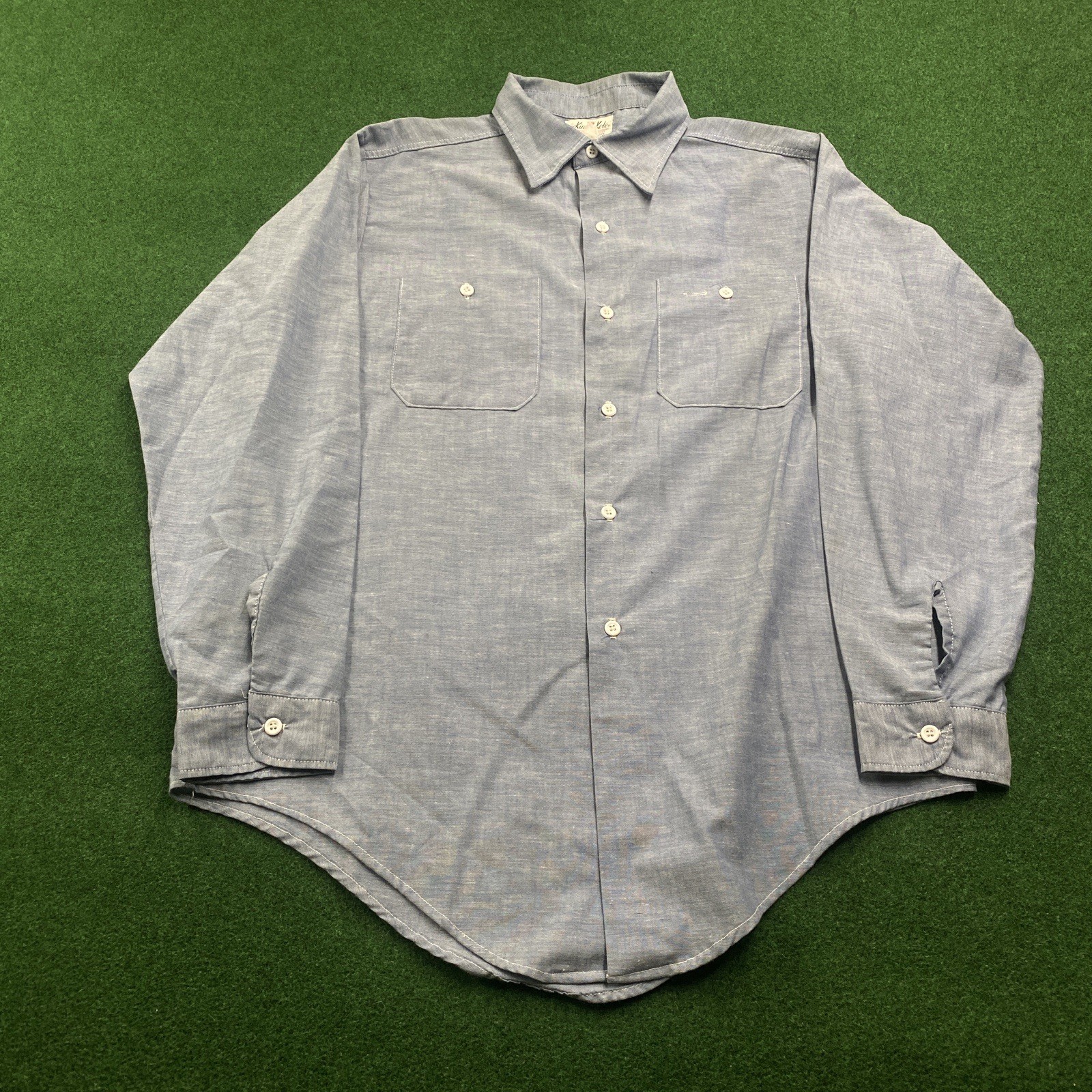 Vintage 60S King Kole Chambray Shirt Mens L Blue Denim Selvedge Cotton Work USA