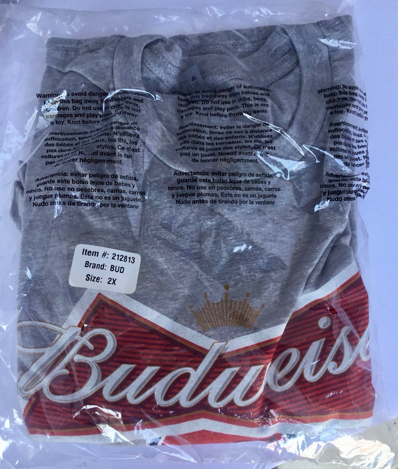 Budweiser T Shirt Grey With Logo By Next Level Apparel NWT Mens XXL