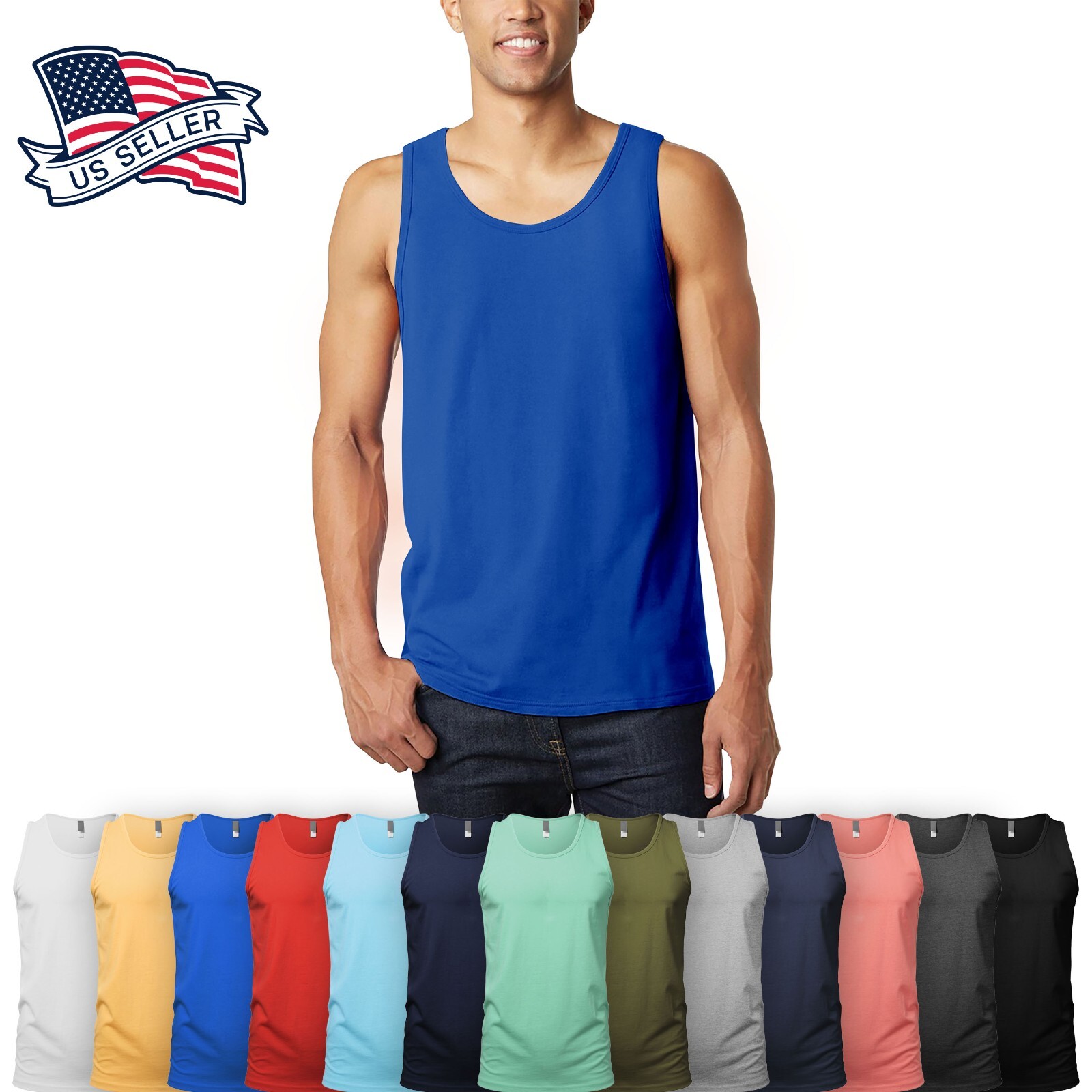 Mens Tank Top Muscle Gym Sleeveless Plain T-Shirts Tee A-Shirt 100%Cotton NEW