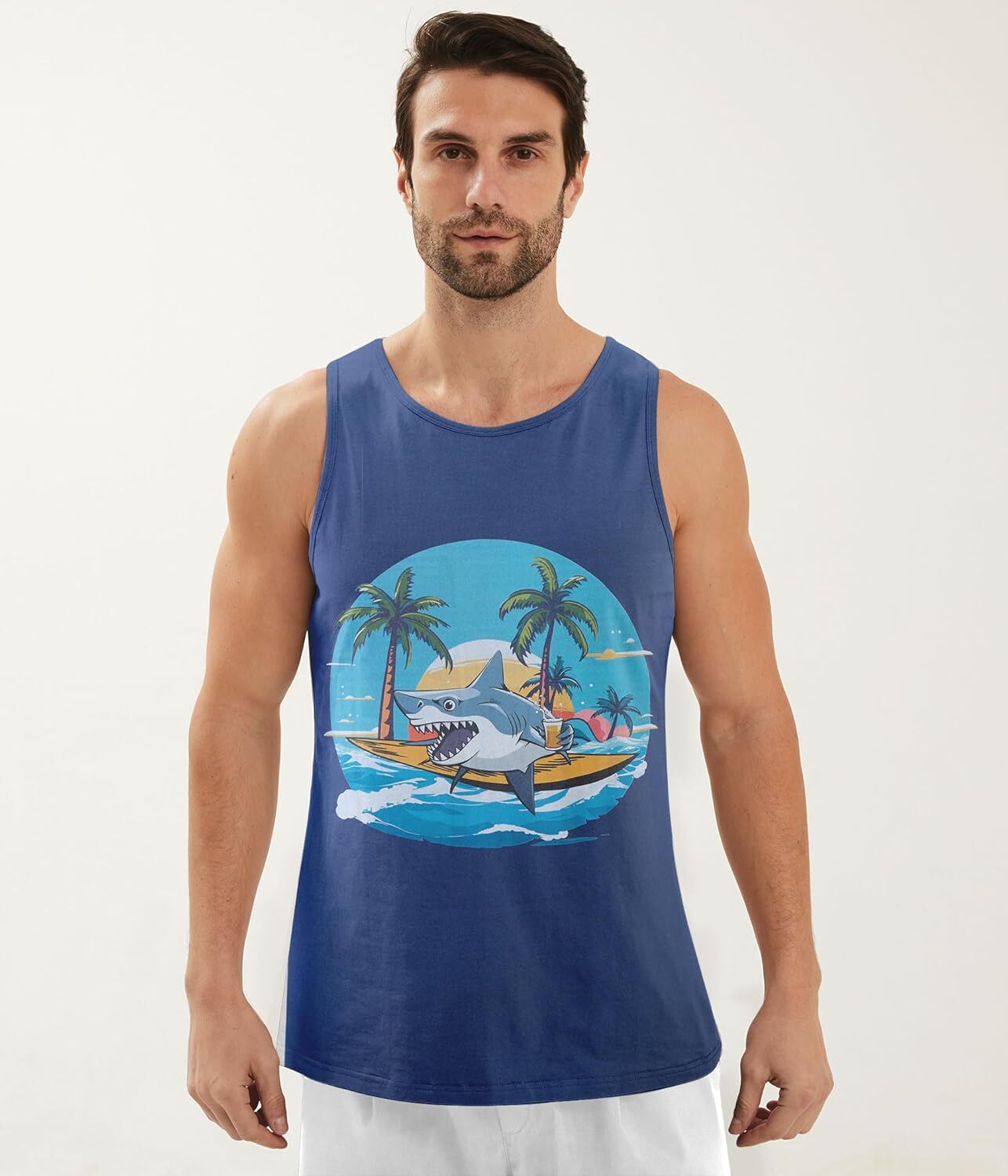Mens Cotton Tank Tops Funny Graphic Beach Summer Sleeveless Muscle Tank Top