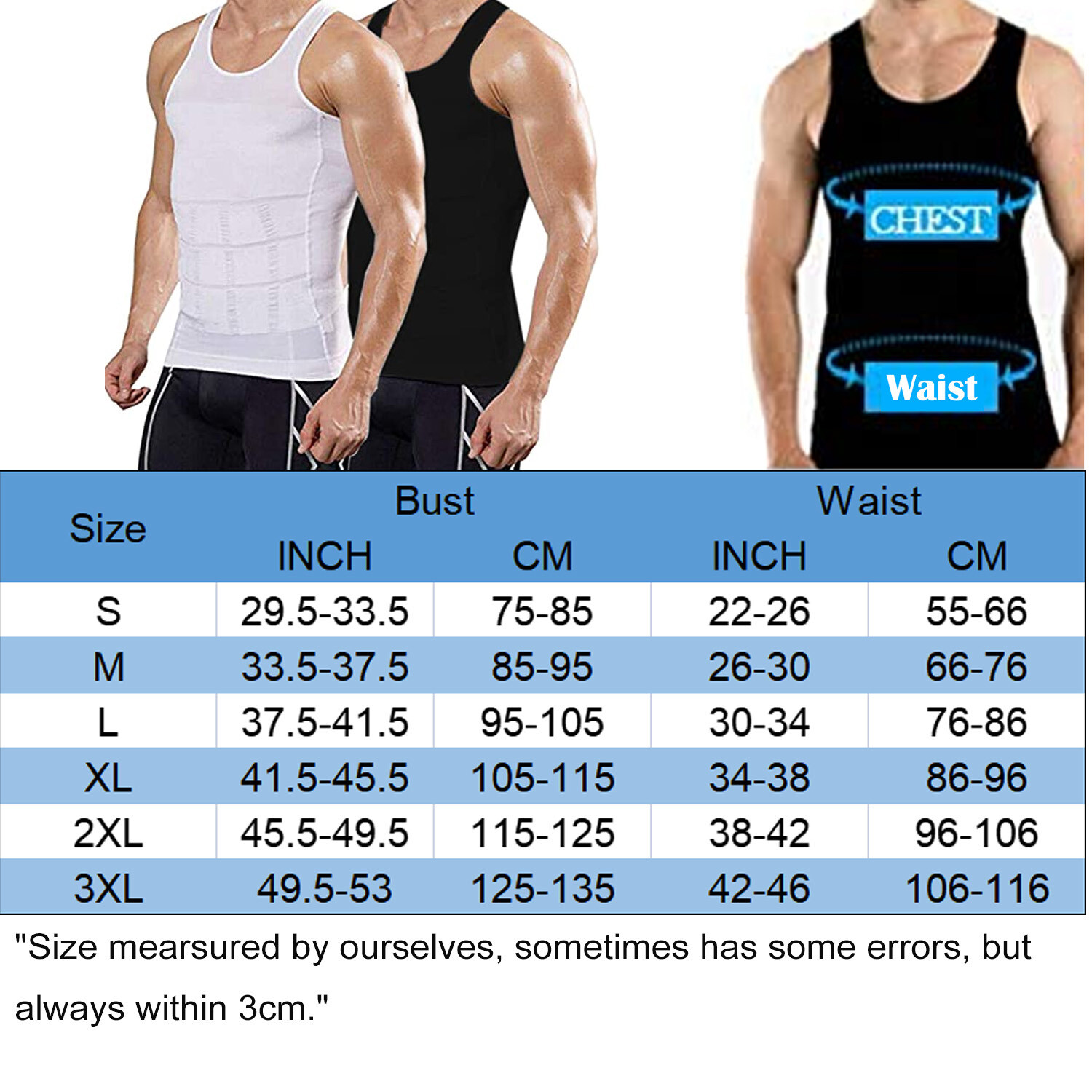 Men’s 3 Pack Compression Shirt Slimming Body Shaper Vest Gym Workout Tank Top