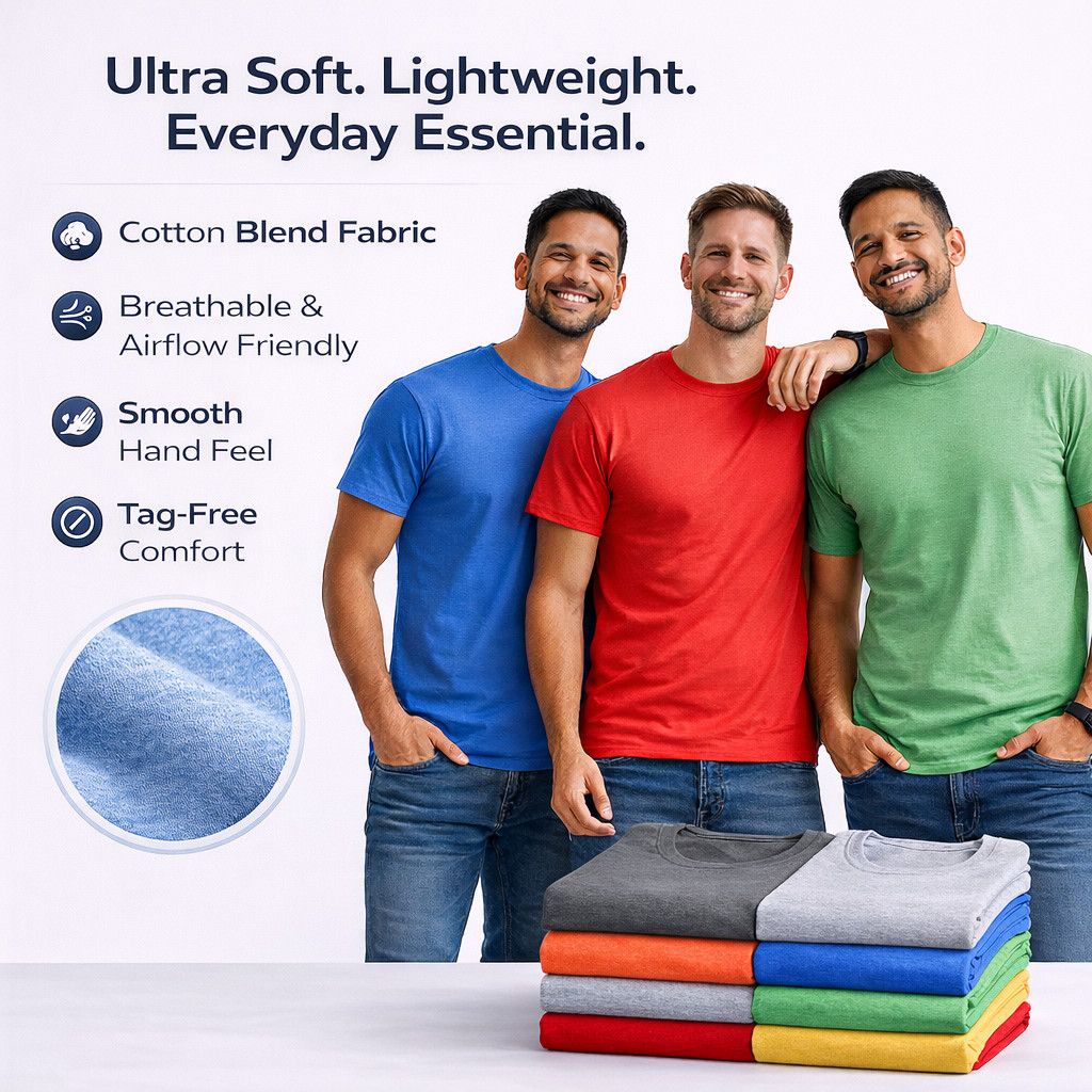 BILLIONHATS Men’s Cotton T-Shirt 6 Pack, Big Tall Short Sleeve Lightweight Tees