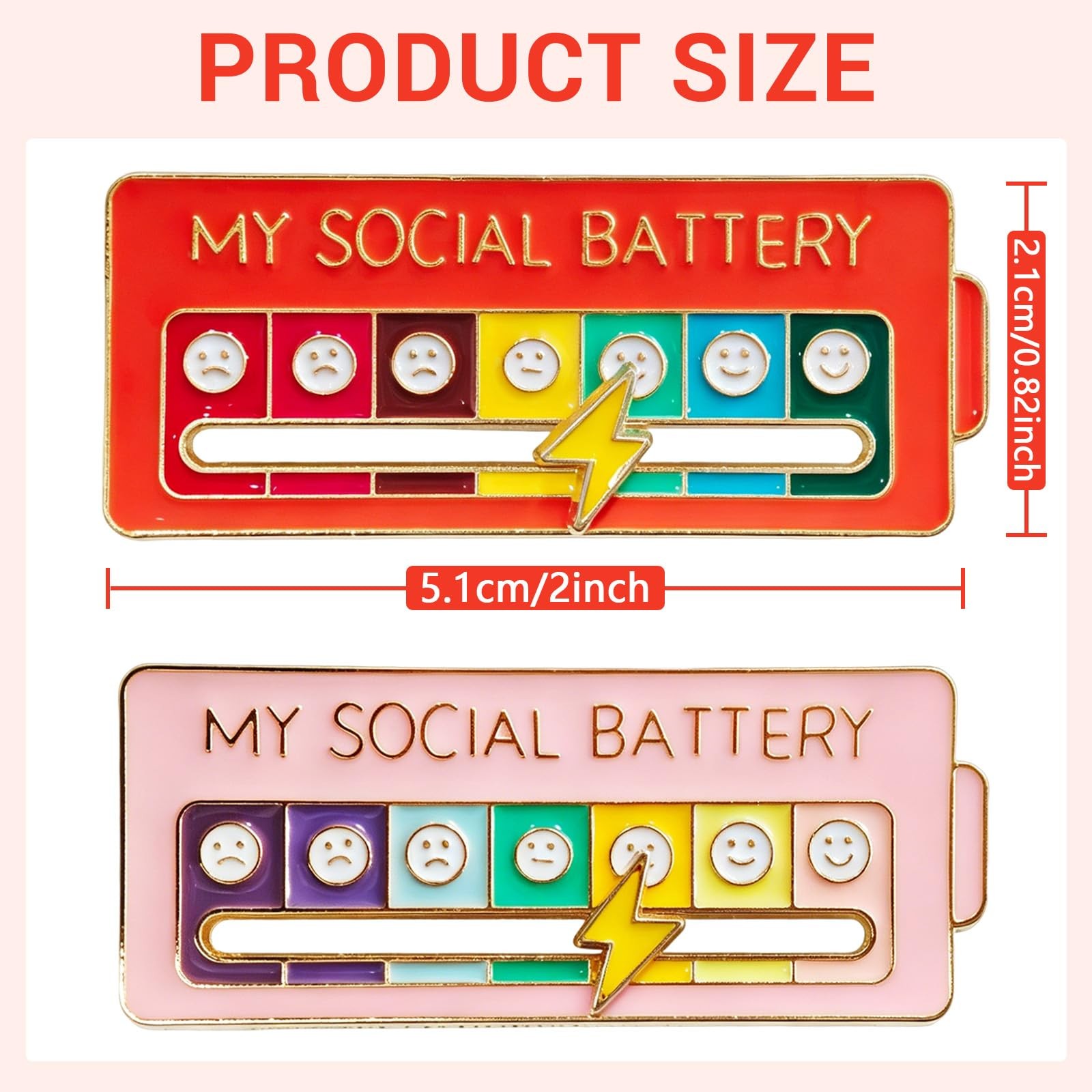 2-Pack Funny Social Battery Slider Enamel Pin – Cute 7-Day Mood Interactive L…