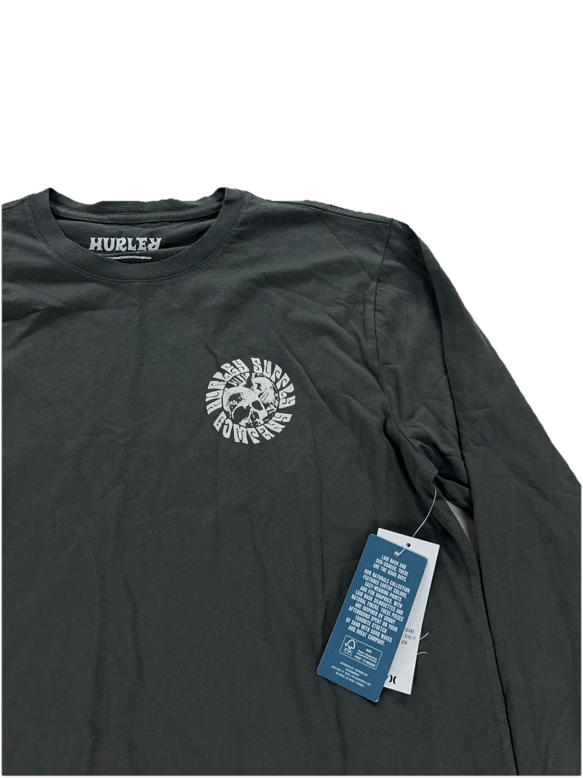 NEW Hurley Naturals Skull Mandala Long Sleeve Mens T Shirt Tee Surf Gray