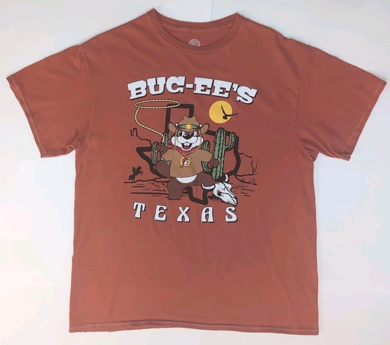 Buc-ees Texas T-shirt Sheriff Beaver Burnt Orange Lasso Western Shirt Size Large