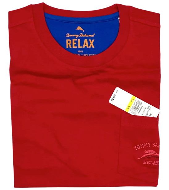 $48 TOMMY BAHAMA Embroidered Logo RED Relaxed Fit Short Sleeve Pocket T-shirt