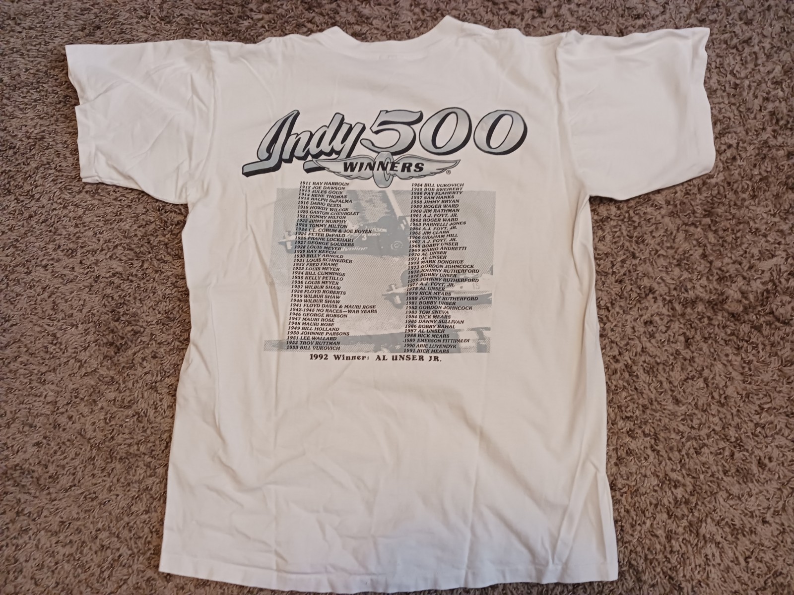 VINTAGE 1993 77th Indianapolis 500 T-Shirt Al Unser Jr Size L Delta USA Made