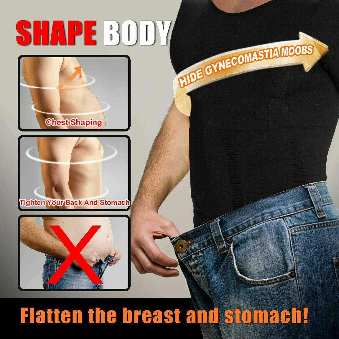 Mens Compression Shirt Slimming Body Shaper Tight Tank Top Breathable Underwear