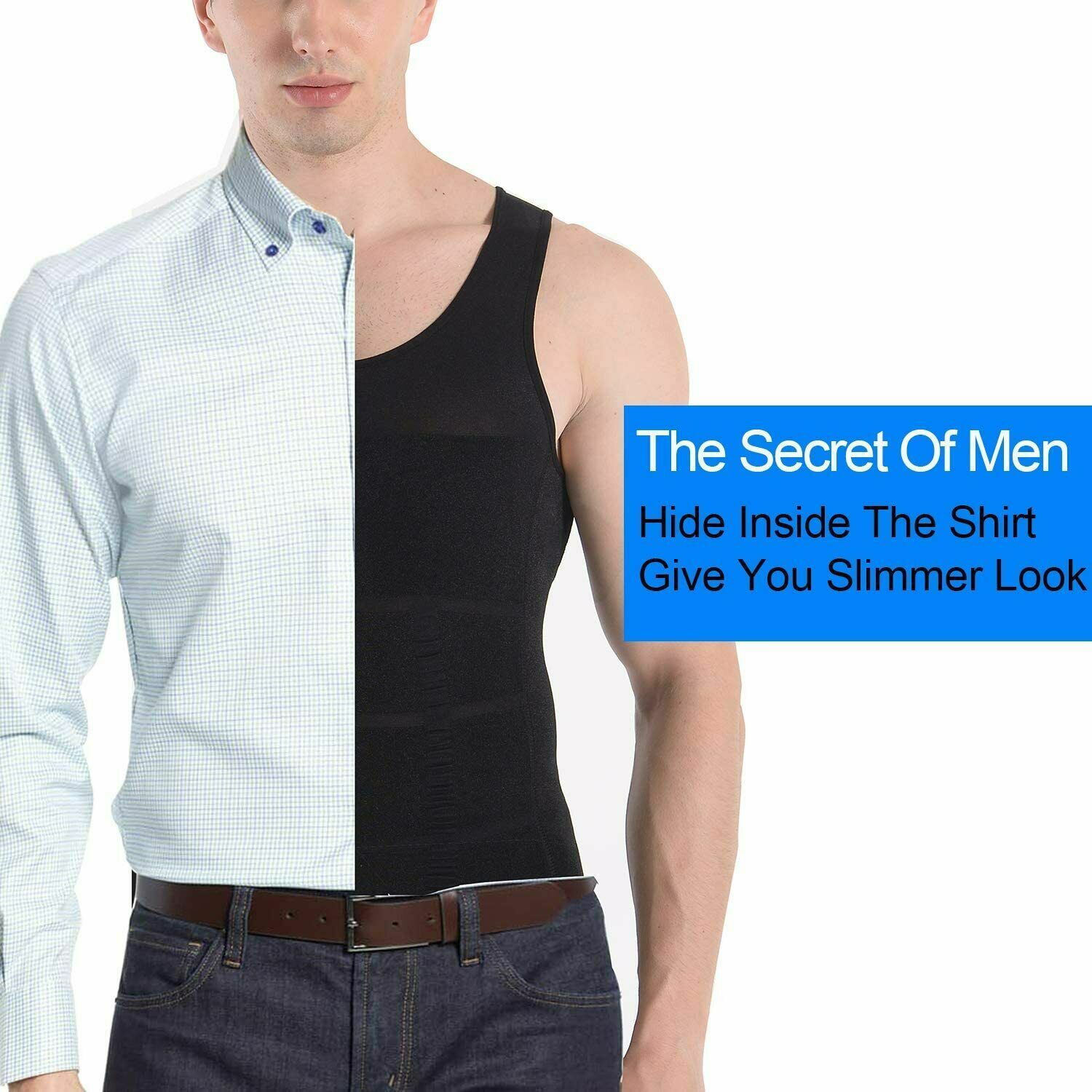 Men Crewneck Pullover T-Shirt Compression Shaper Tummy Control Slimming Tank Top