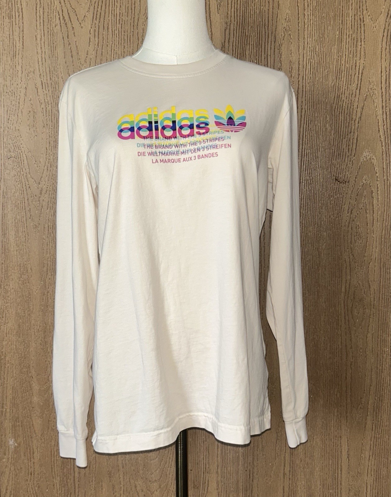 Adidas Hyperreal Long Sleeve T-Shirt Wonder White Rainbow Logo Multi-Language/S