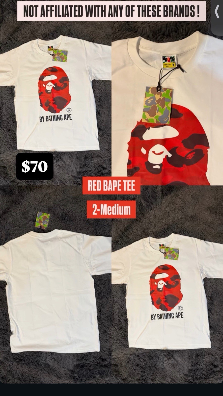 All Color and Sizes Bape Tee Shirts Best Quality for Summer Short Sleeve