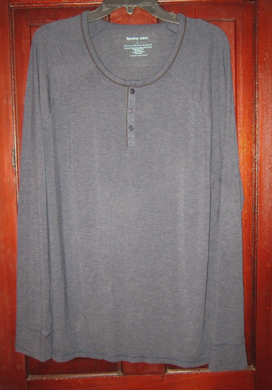 Tommy John Size L Men’s Shirt Top Stretch Pullover Soft Blue Long Sleeve