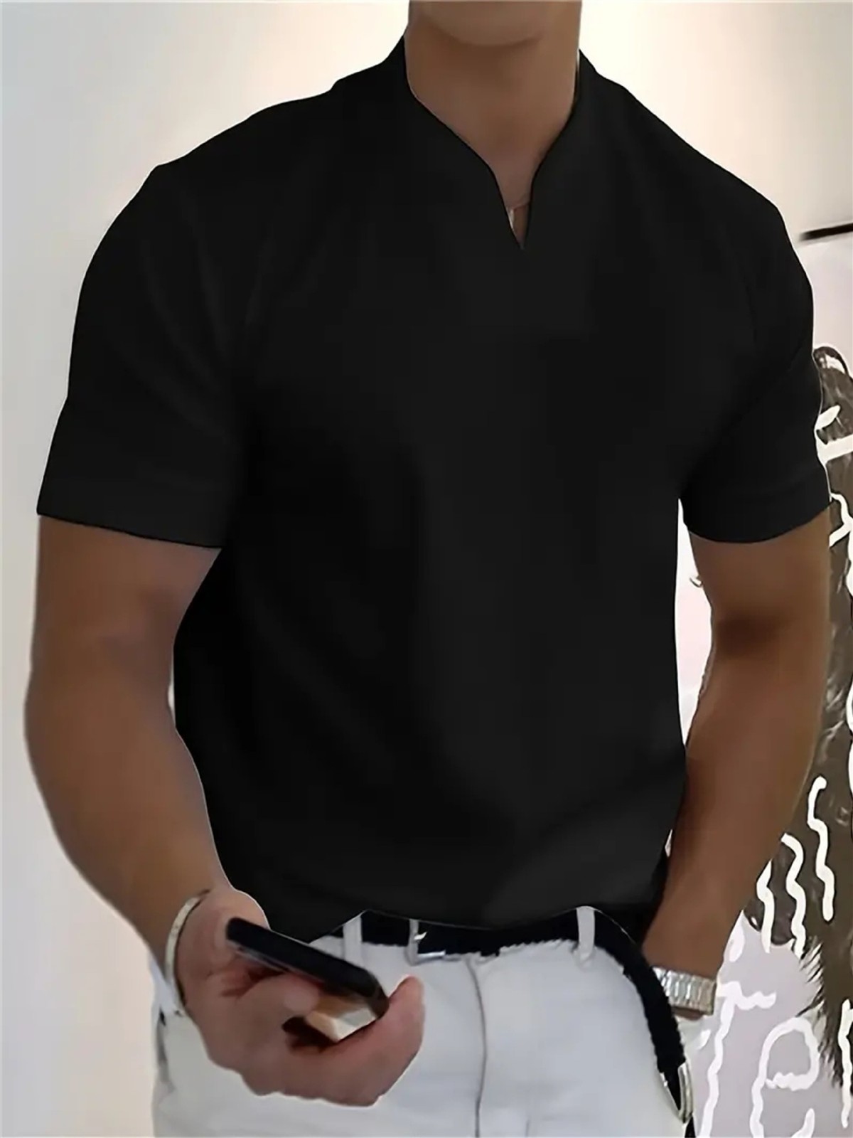 Mens V Neck T Shirt Muscle Fit Short Sleeve Gym Summer Athletic Tee M-5XL