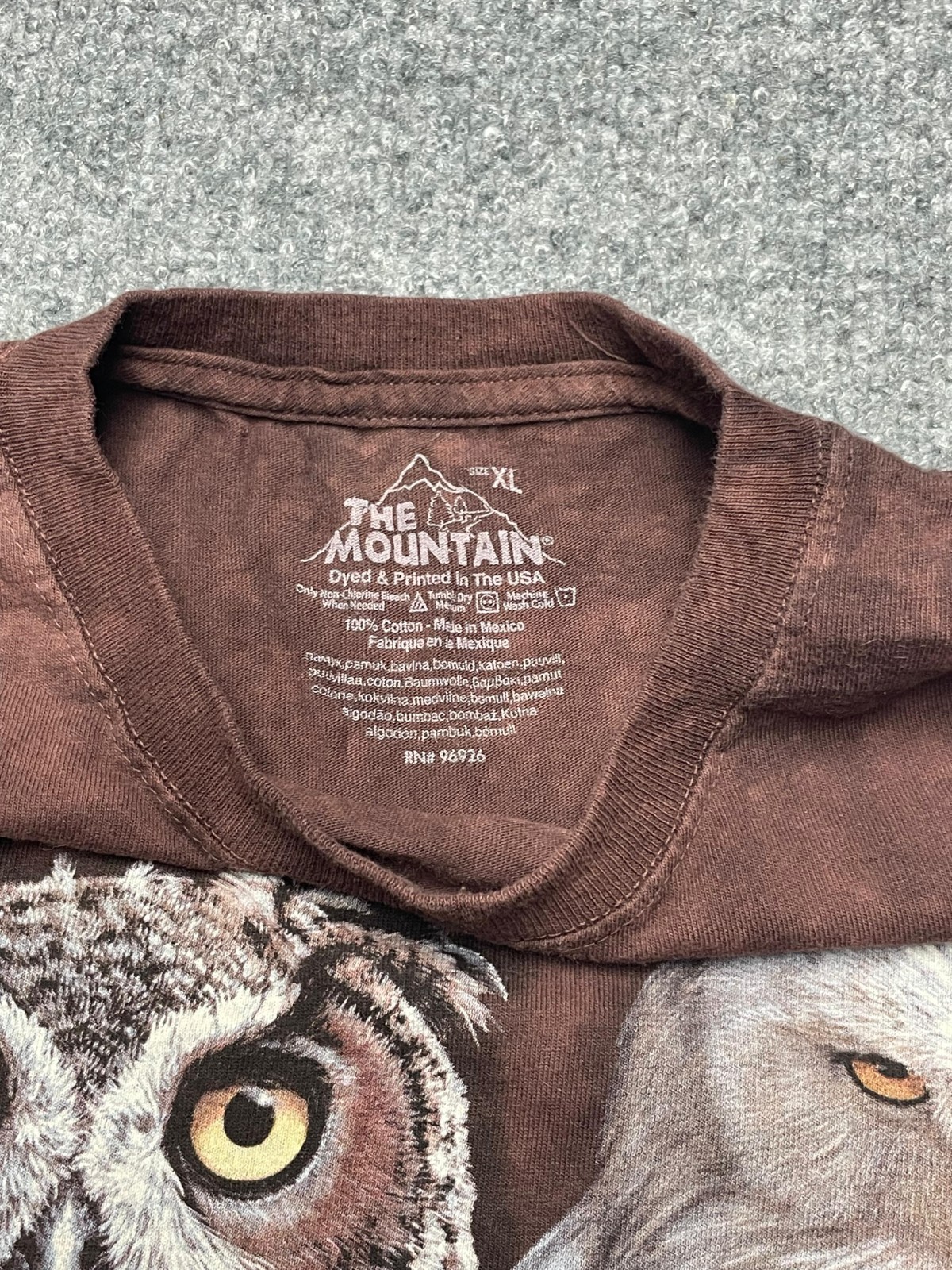 The Mountain T-Shirt Mens XL Owl BIG Print Tie Dye Brown 2000’s Y2K Animal Print