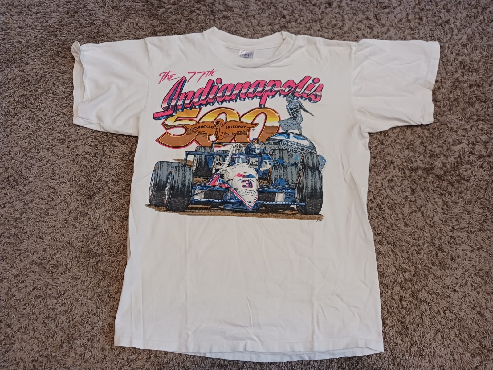 VINTAGE 1993 77th Indianapolis 500 T-Shirt Al Unser Jr Size L Delta USA Made