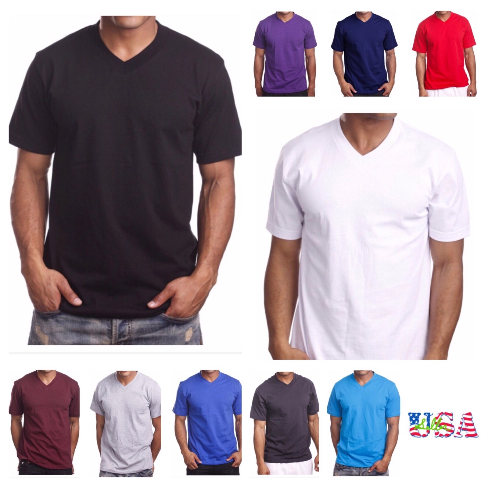 Mens T-Shirt HEAVY WEIGHT Plain V-Neck BIG AND TALL Camo Hunt GYM Active Tee