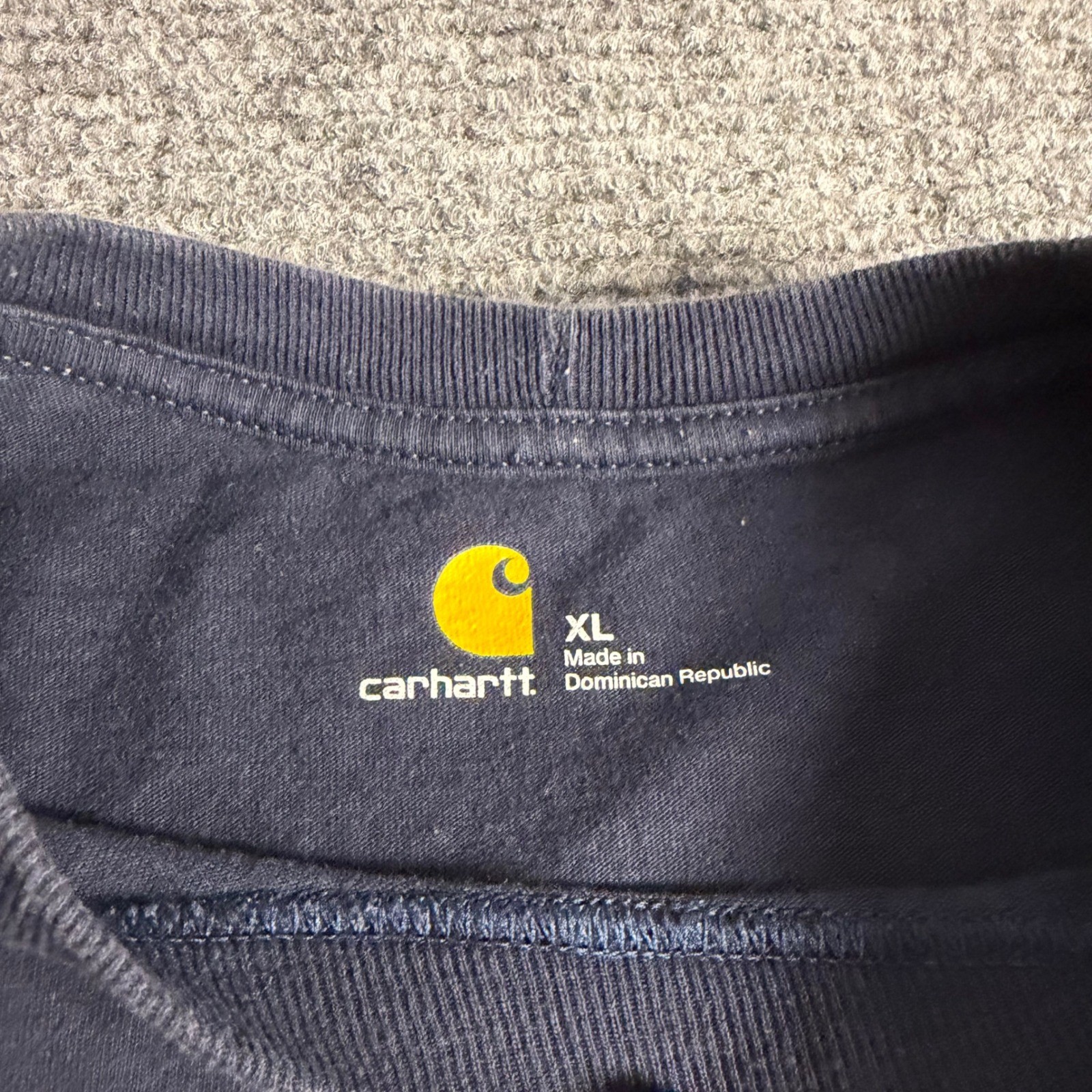 Carhartt Mens XL Long Sleeve Graphic T-Shirt Navy Blue Logo Workwear Tee