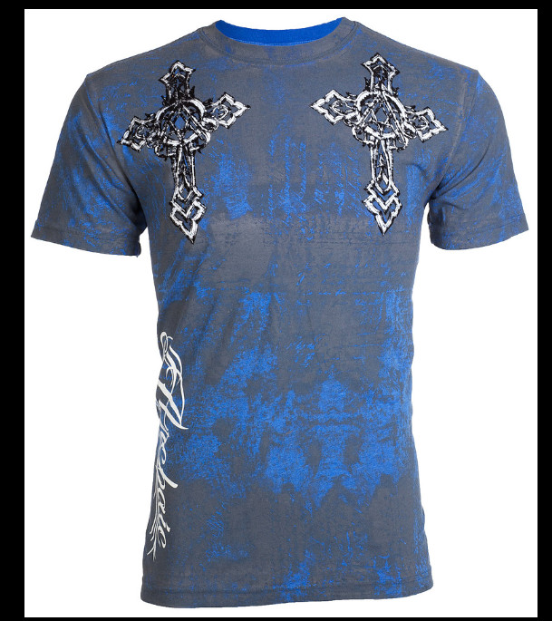 ARCHAIC by AFFLICTION Blue Grey STONE RANGER Short Sleeve Slim Fit T-shirt NWT