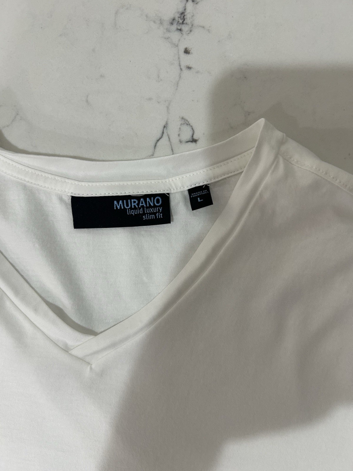 Lot of 2 Murano Men’s Large Slim Fit V-Neck Short Sleeve Tee White Navy Blue