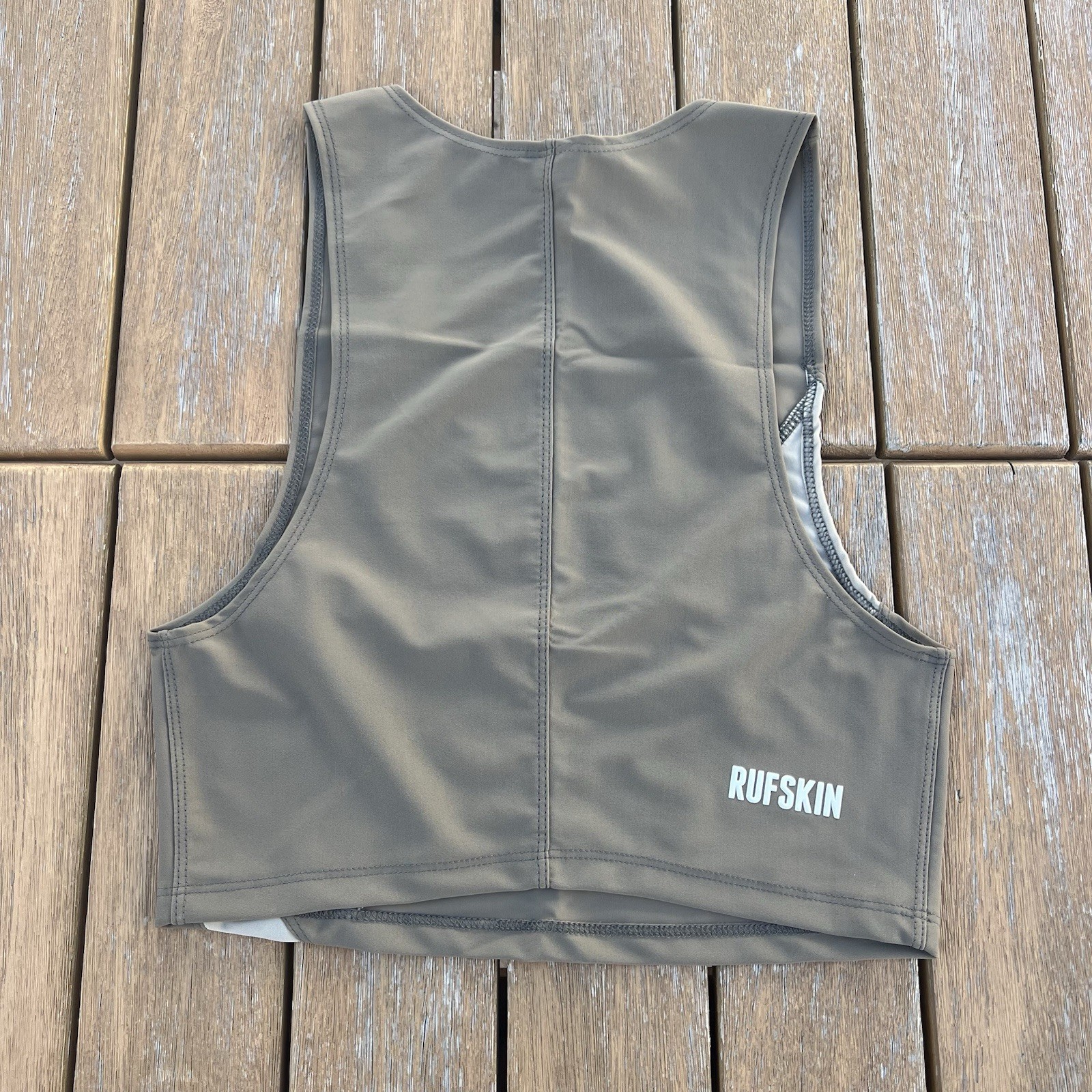 Rufskin mens Khaki Matte nylon crop top colorblock torso gym tank top size M