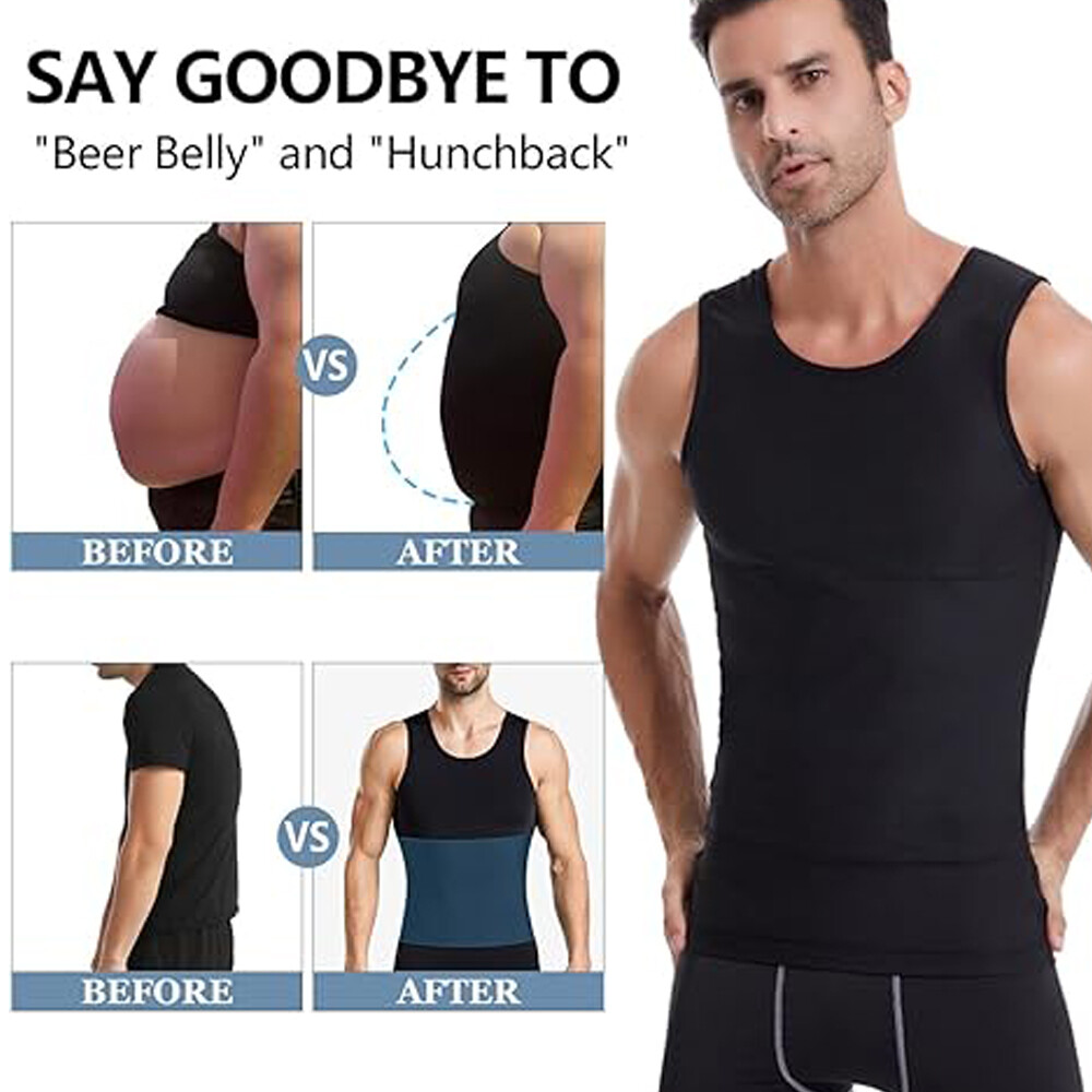 Mens Slim Shaper Body Vest Chest Belly Waist For Man Boobs Compression Tank Tops