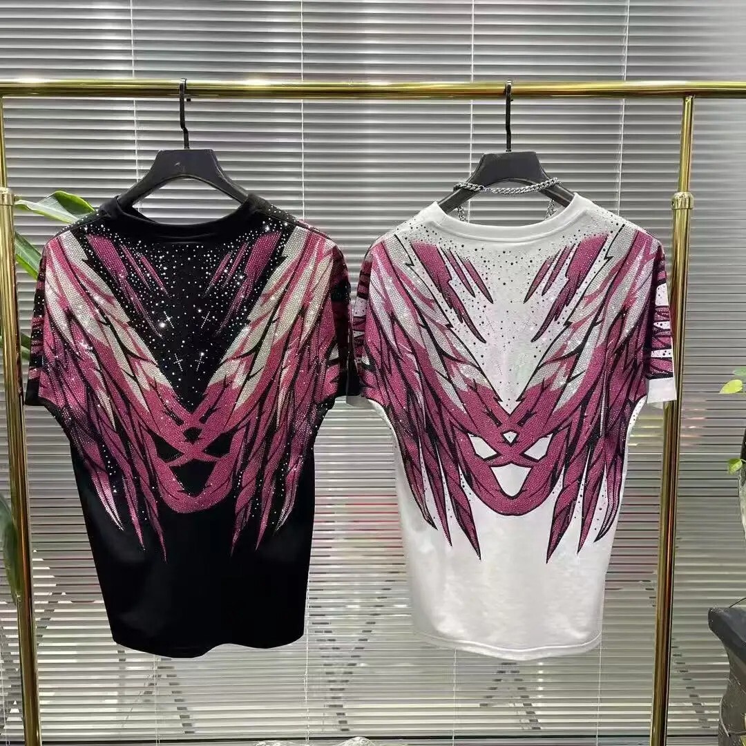 New Men Luxury Diamond Wings Rhinestones Fashion T-Shirt High Quality
