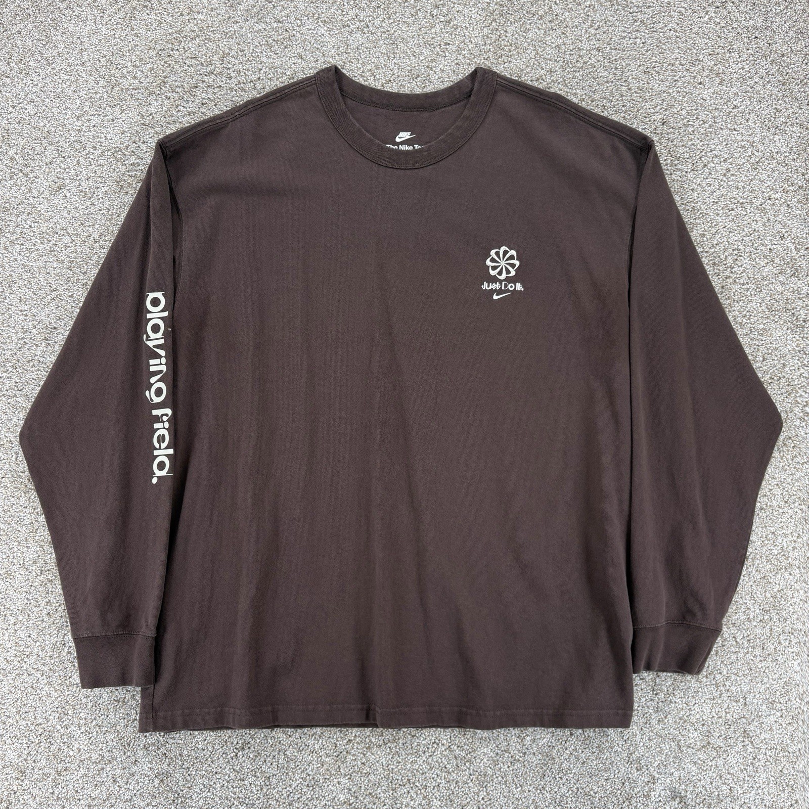 Nike Max90 Playing Field Long Sleeve Tee Mens L Loose Fit Brown Embroidered Logo
