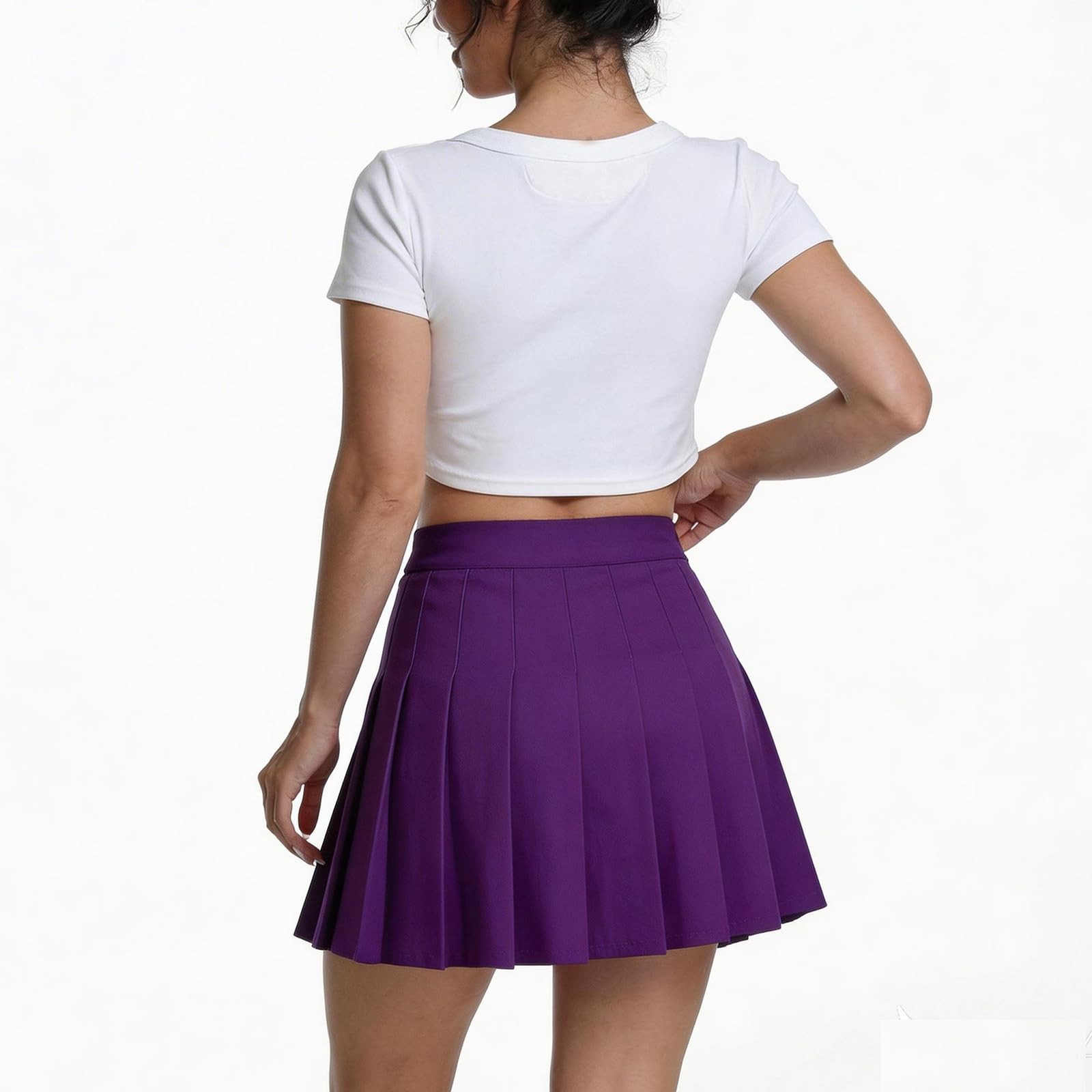 Women’s High Waist A-Line Pleated Mini Skirt Short Tennis Skirt (Purple, S)