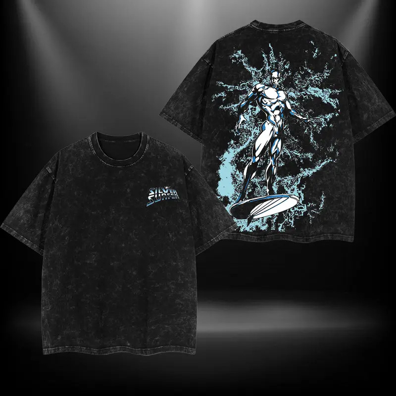 Retro Cosmic Silver Surfer T-Shirt Men Graphic Tee Gift for Fan