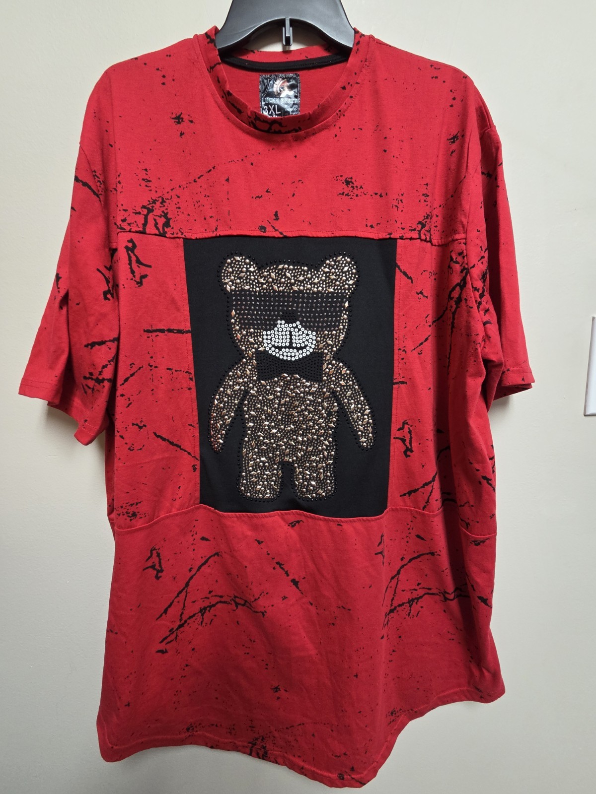 Lucky Apache T -Shirt Rhinestone Beaded Teddy Bear Sz 3XL Streetwear NWOT