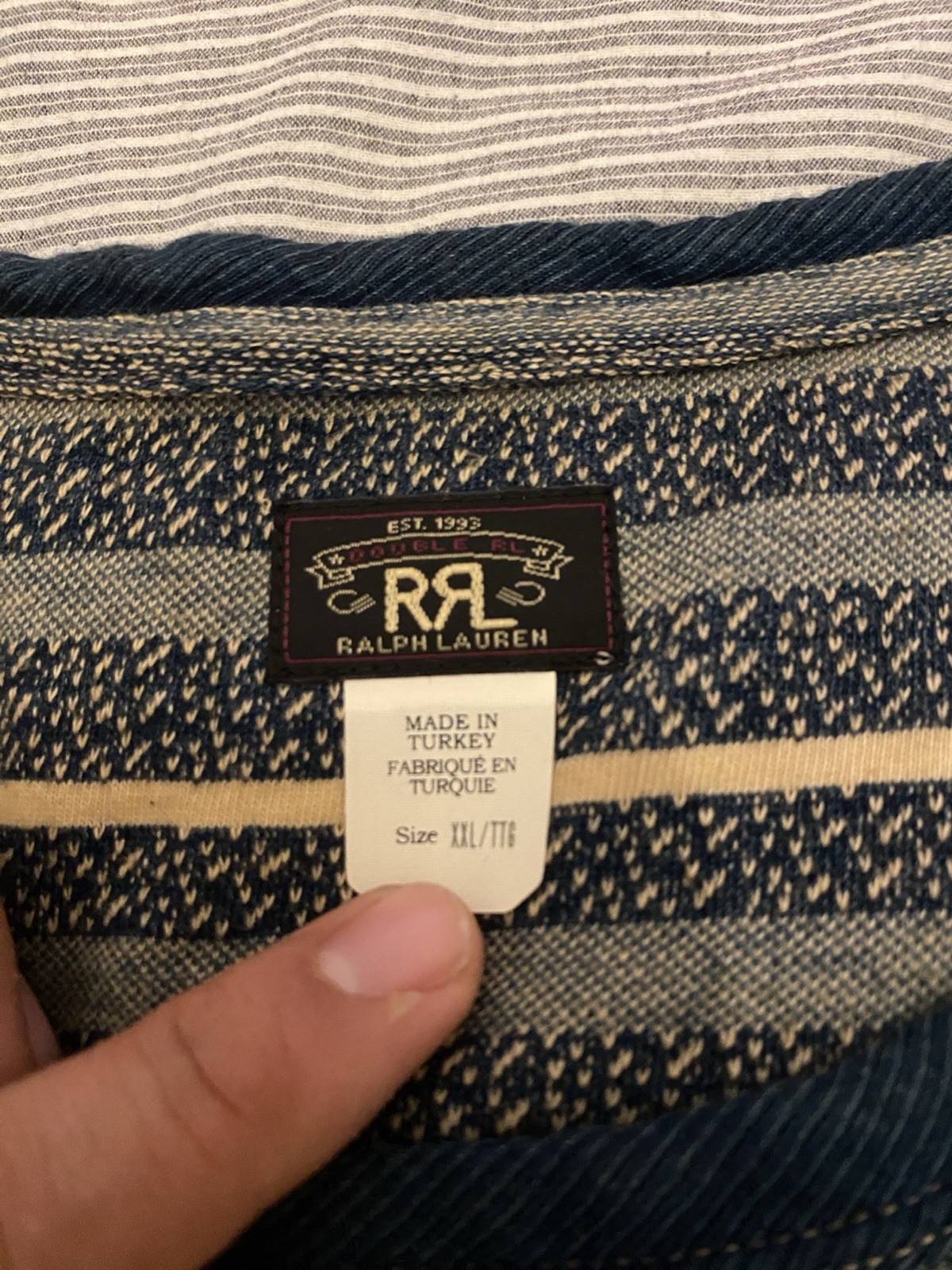 RRL By Ralph Lauren Indigo Striped Jacquard T-ShirtCream/Multi Size XXL