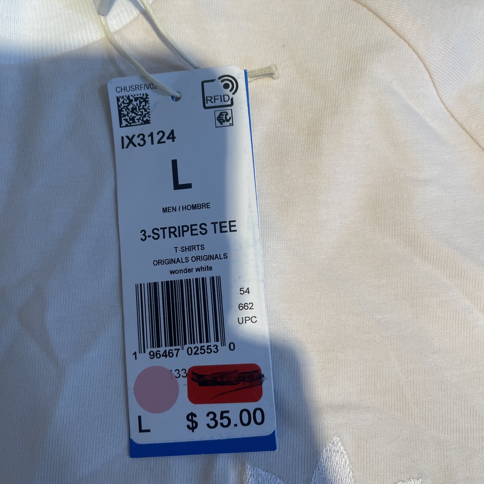 NEW MENS L ADIDAS WONDER WHITE ORIGINALS 3-STRIPES CALIFORNIA TEE SHIRT