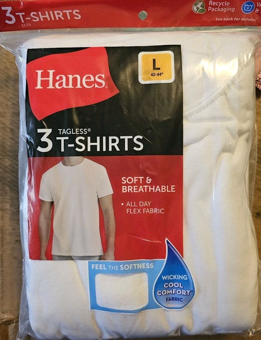 Hanes Men’s ComfortSoft Crewneck Undershirt White Pack of 3 SzL / tshirt / NEW