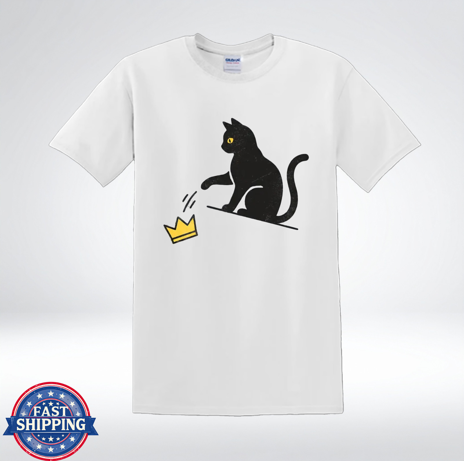Funny Cat Knocking Crown Anti King Humor Minimalist Graphic T-Shirt